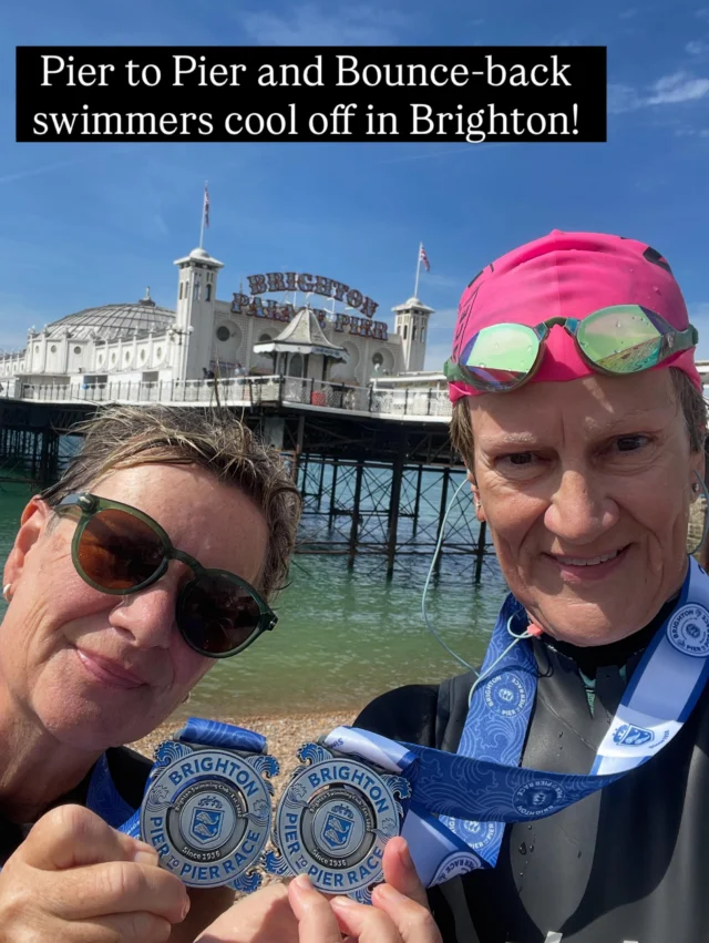 Didn’t get the trophy 🏆 on this Oldest Swim Competition (90th anniversary) but proud of our placings: Deb 19/152 and me 25/152, F over 40 ☺️, both top quartile in all competitors 🥳. Hats off to our Bounce Back team member who swam with the elite in an incredible 3-way 🌊 💪🏼🤩 Recovery on #brightonbeach was sweet 🐚😎
